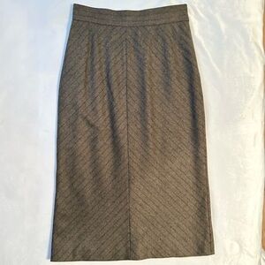 Vintage Valentino Miss V Wool Tweed Stripe Print Midi Pencil Skirt 10 brown tan